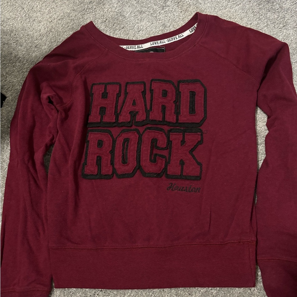 Hard Rock Cafe Women's Burgundy Crew Neck Sweater